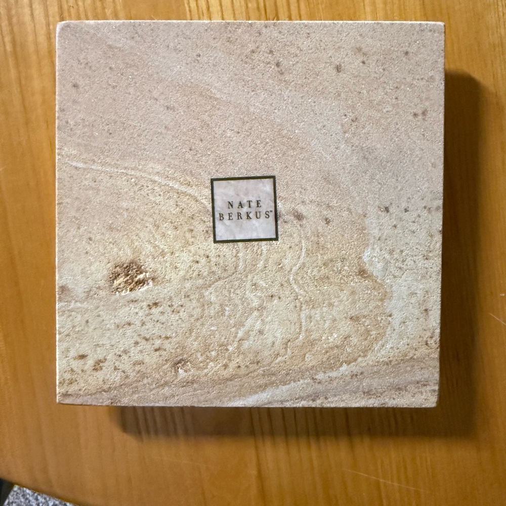Nate Berkus Beige Travertine Candle Holder/Trivet 6” x 6”